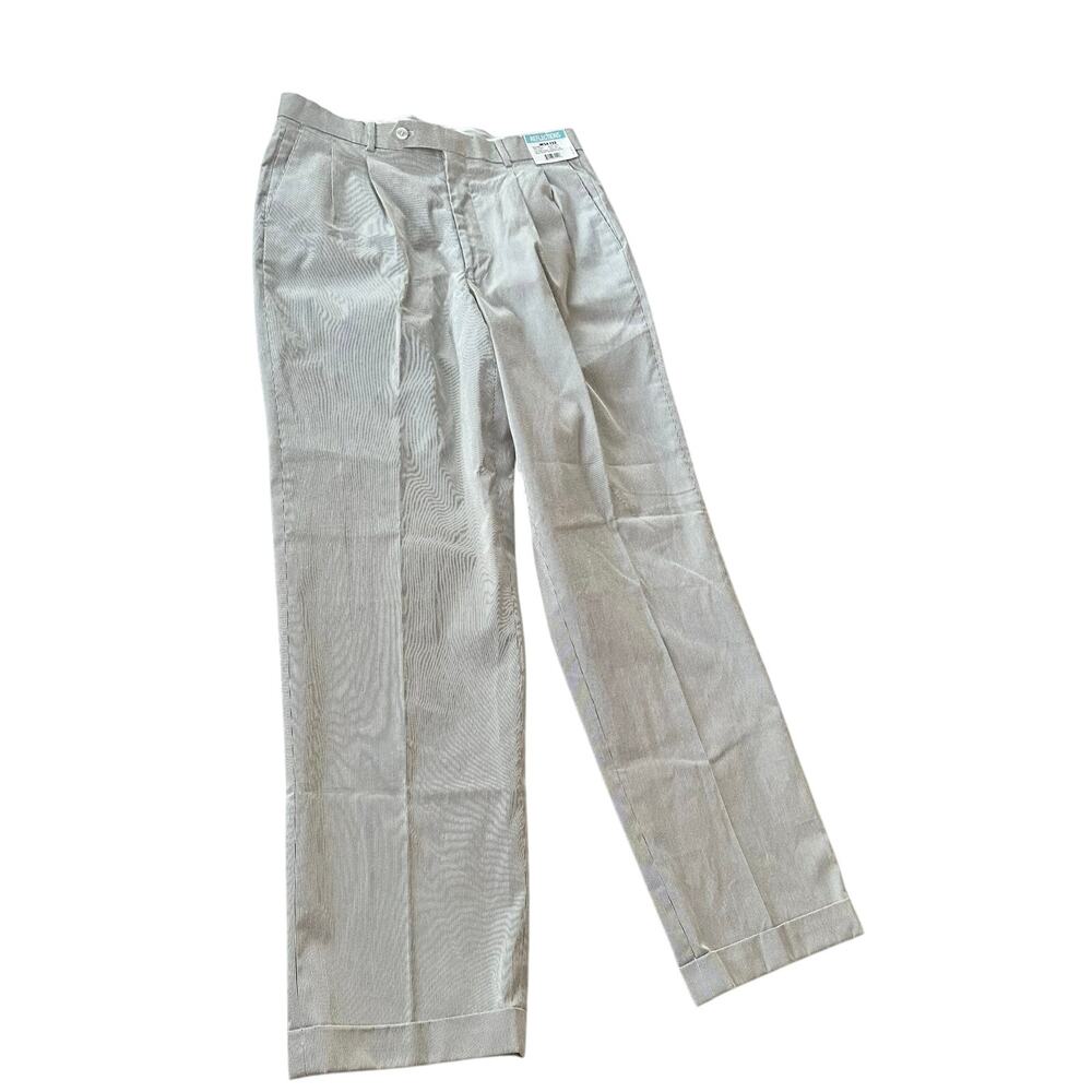 NWT reflections men’s pin stripe pants cotton slacks 34 x 32 tan casual dress